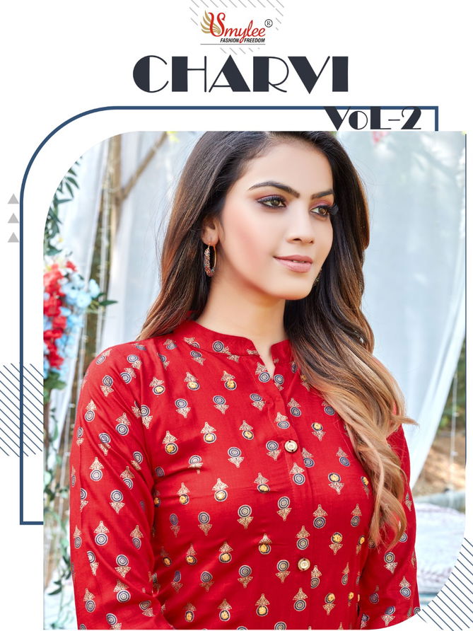 Smylee Charvi 2 Regukar Wear Rayon Heavy Lurex Designer Kurti Collection